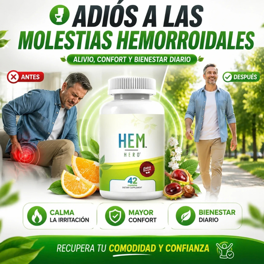 HEM HERO – Cápsulas para Hemorroides y Molestias al Sentarte.