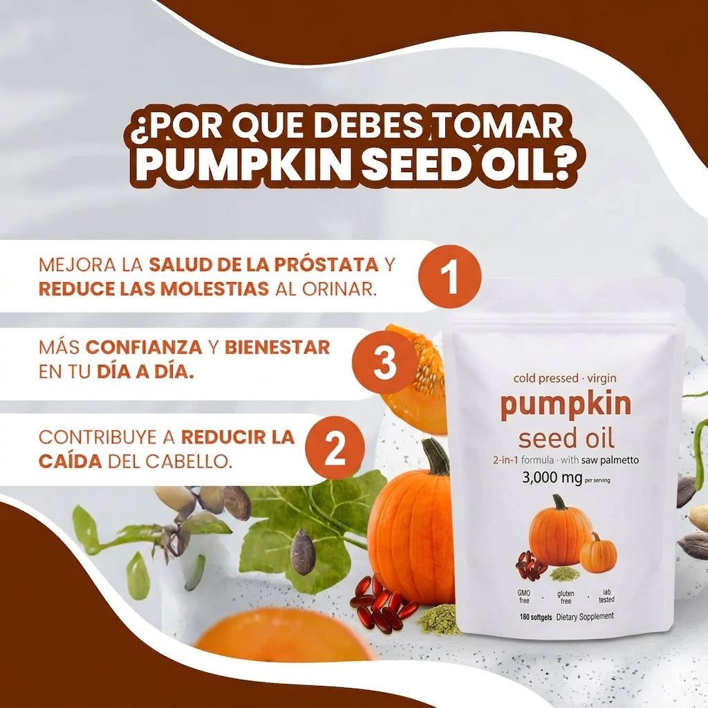 CAPSULAS DE ACEITE DE SEMILLA DE CALABAZA®. Alivia la Prostata y Riñones