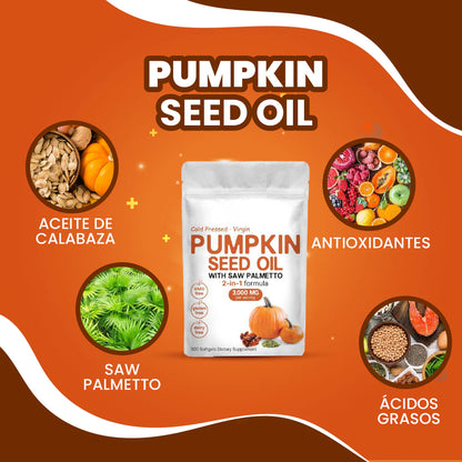 CAPSULAS DE ACEITE DE SEMILLA DE CALABAZA® - 300 Cápsulas (Repara Tu Prostata, Riñones, Vejiga y Bloquea la Caida de Cabello)